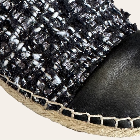 Marc Fisher Emilie Black Tweed Leather Espadrille Slide Mule Sandals Size 8.5 - Picture 3 of 10